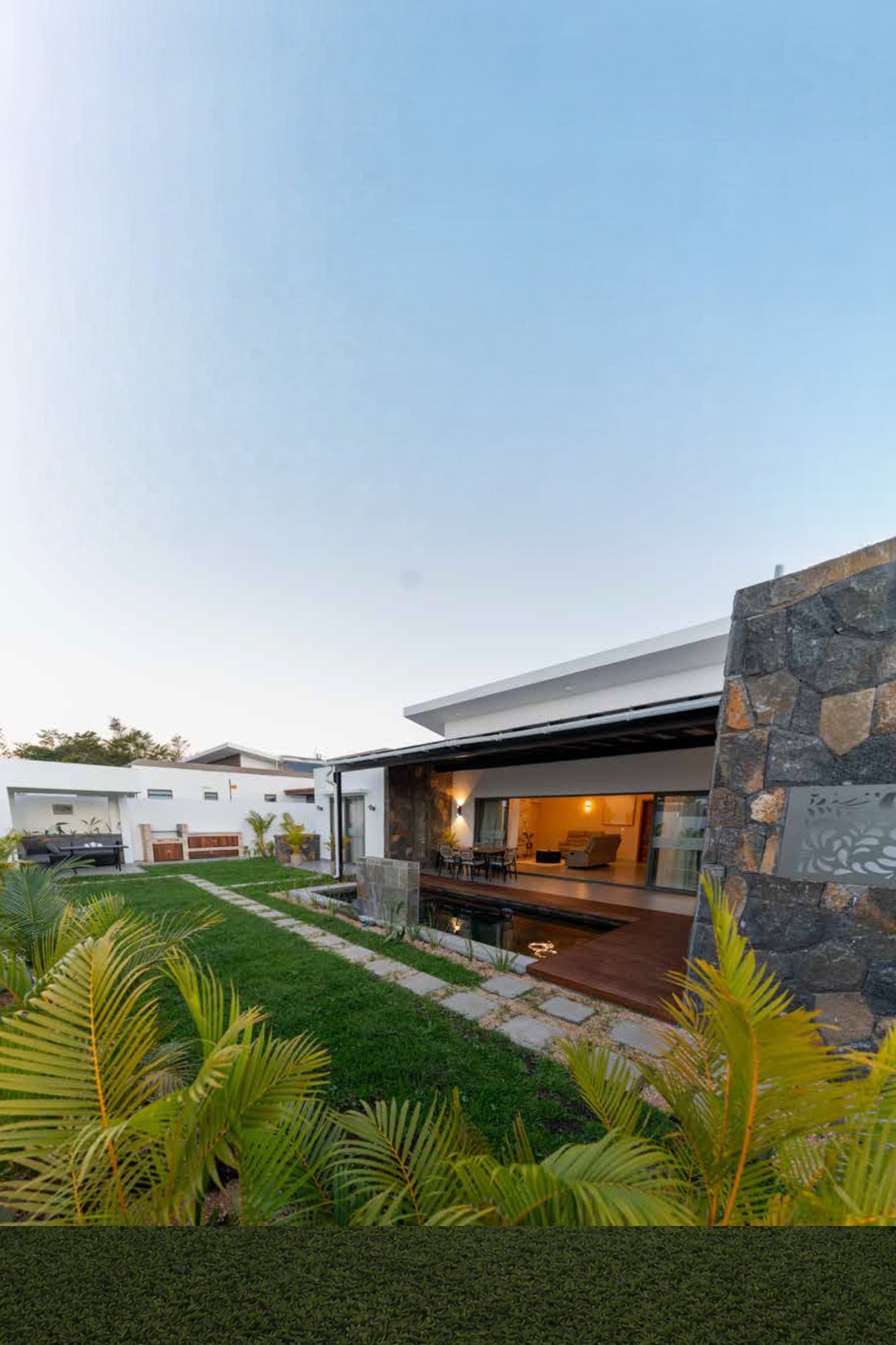 Nilaya Villa at sunset with pool